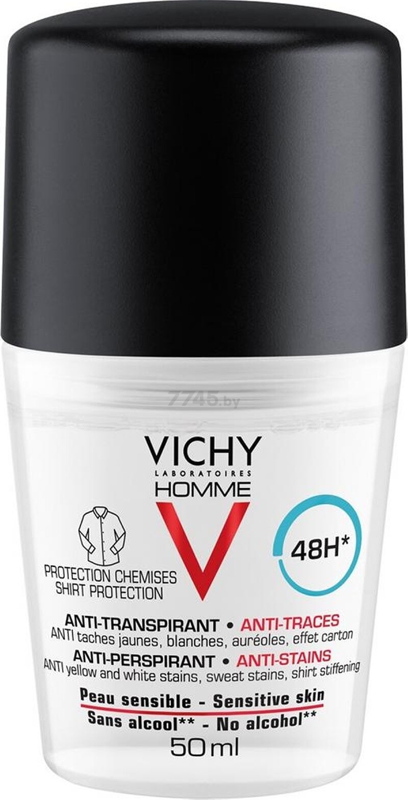 Дезодорант шариковый VICHY Homme Против пятен 48 ч 50 мл (3337875585750) - Фото 2